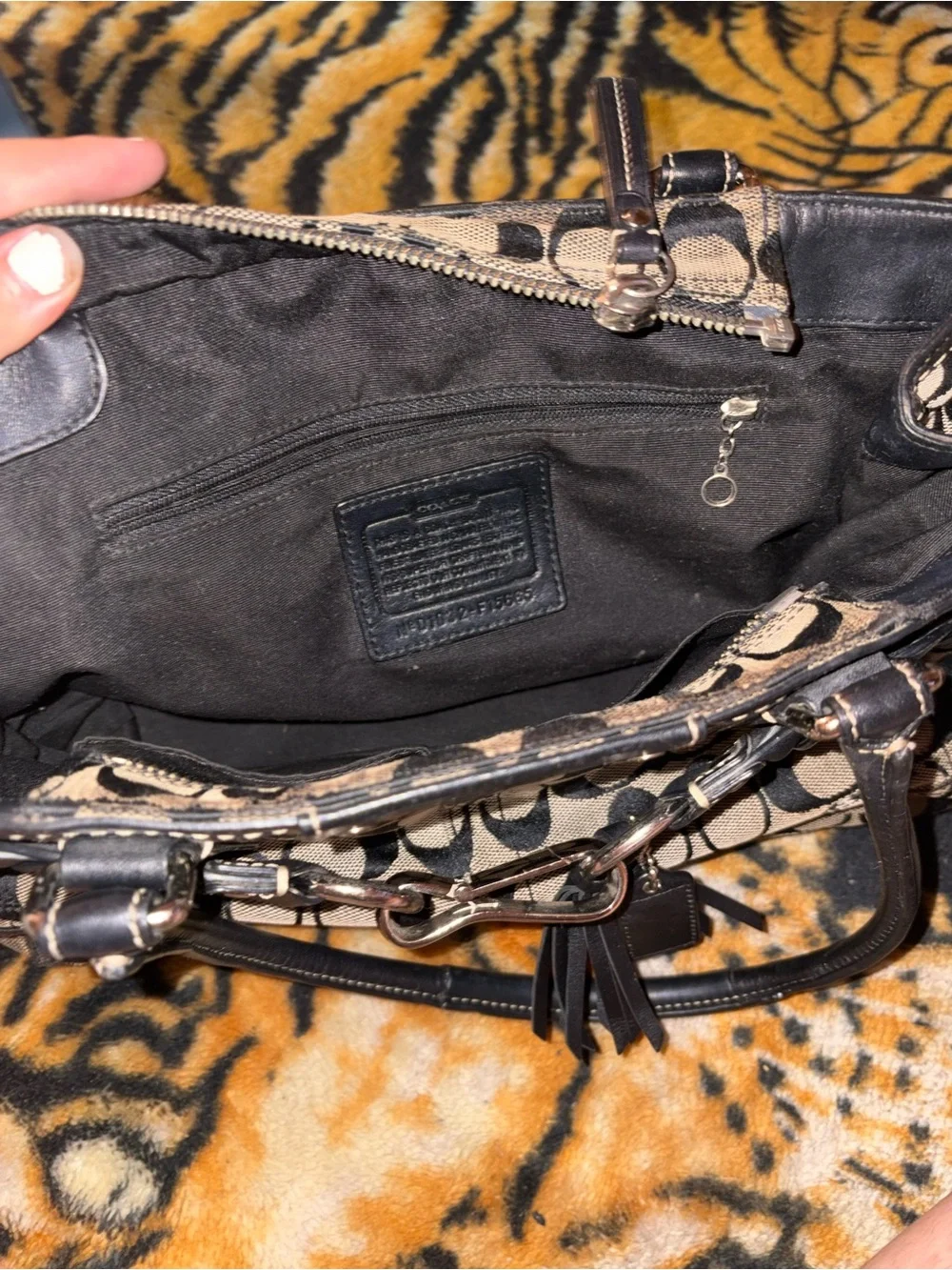 Coach Monogram Satchel in Black and Tan